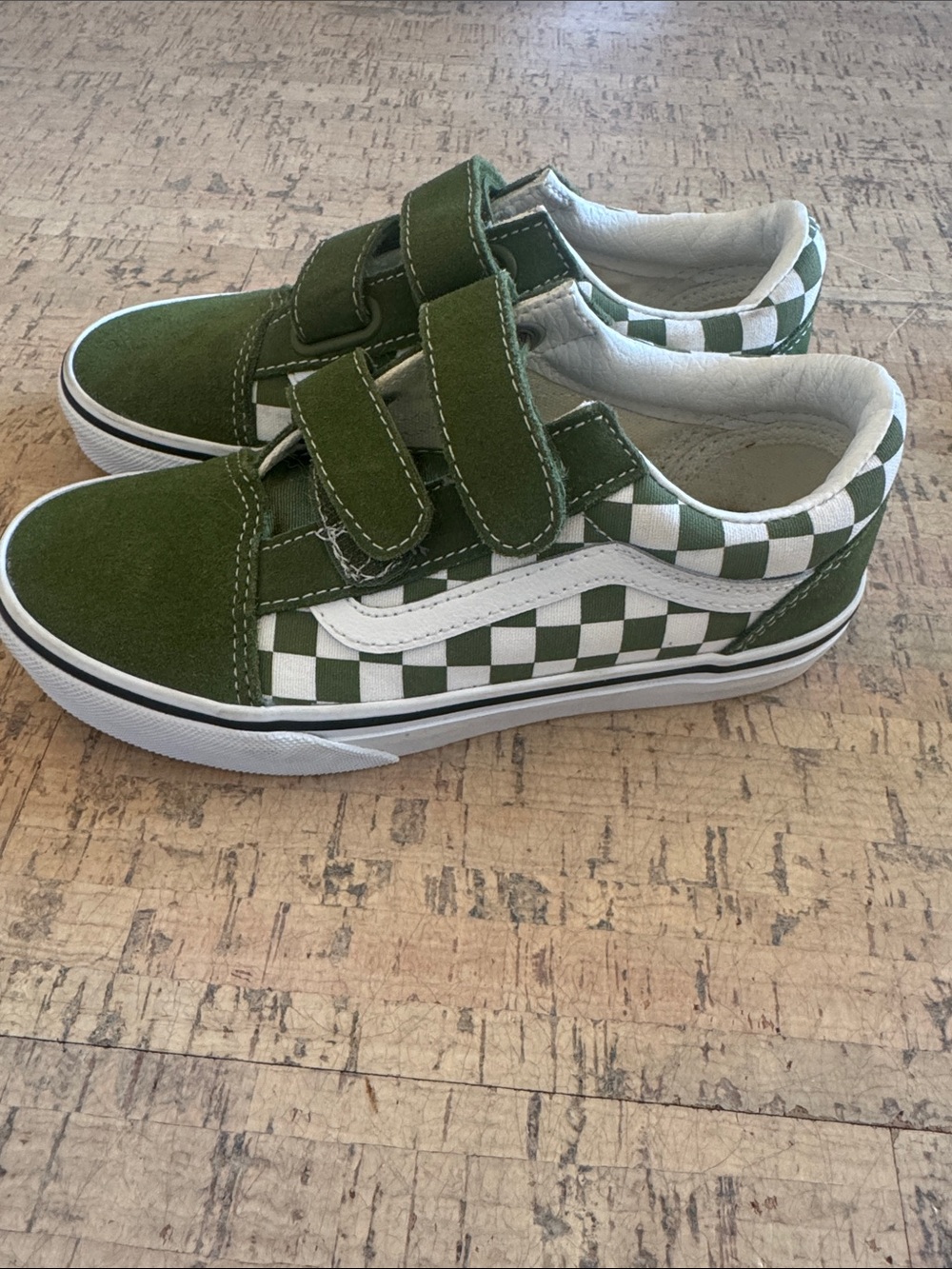 Vans Kids Green & White Checkerboard Velcro Sneakers